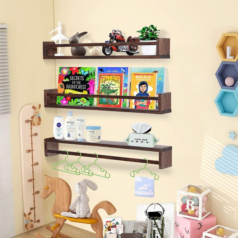 AZSKY Nursery Book Shelves Deep Walnut Wall Mount Floating Book