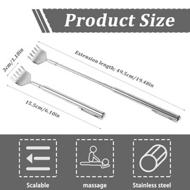 Pack of 3 Telescopic Back Scratcher, High Quality Stainless Steel Scratcher, Back Scratcher, Back Scratcher, Back Scratcher Against Itching, for Home, Travel and (Silver)