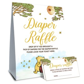 Winnie Baby Shower Decorations-Baby Shower Games-Diaper Raffle Baby Shwoer Party Decor-Baby Shower Table Sign Centerpieces-Baby Shower Games Pooh Birthday Supplies Party Decorations