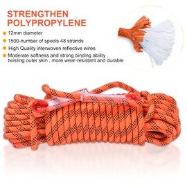 LZ.MZXU Climbing Rope, 12 mm Static Climbing Rope, 32FT(10M) 65FT(20M) 100FT(30M) 164FT(50M) Outdoor Rock Climbing Rope, Escape Rope, Rappelling Rope, Fire Rescue Parachute Rope(Orange, 65FT)