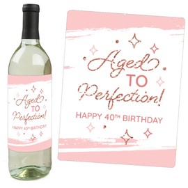 Big Dot of Happiness 40th Pink Rose Gold Birthday - Happy Birthday Party Decorations for Women and Men - Wine Bottle Label Stickers - Set of 4
