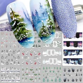 Christmas Nail Art Stickers 12 Sheet Water Decals for Nails Xmas Winter Snow Scenery Designs Christmas Nail Decals Water Transfer Nail Decals for Women Girls Nail DIY Decorations Accessories