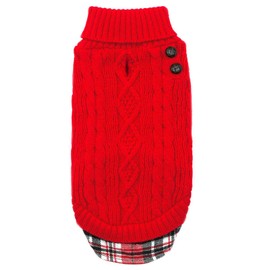 KYEESE Christmas Dog Sweaters for Small Dogs Turtleneck Red Dog Sweater Knitwear with Leash Hole Gingham Patchwork Pet Sweater for Fall Winter