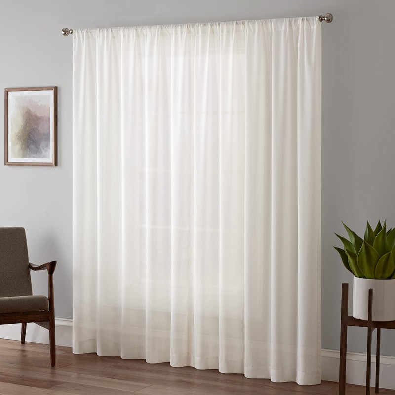 Eclipse Chelsea Modern Sheer Window Curtains, White, 52 x 108