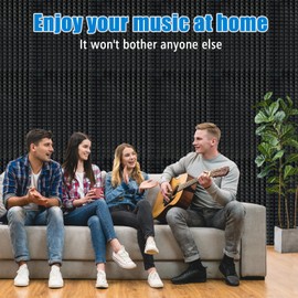 Acoustic Foam Panels, 48 x 24x 2 Inches, Pyramid Design, 2 Pack, Sound Proof, High Density, Fire Resistant, Black, for Wall and Ceiling (Black 2PCS)