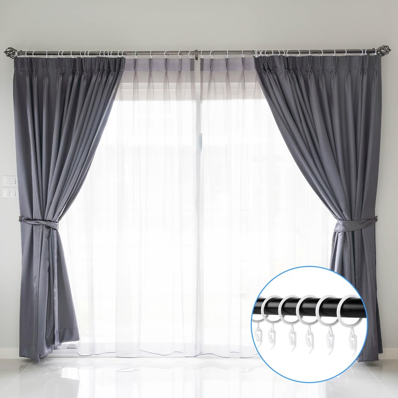 Curtain Rings, 24pcs Metal Rings with 24pcs Plastic Hooks, Drape