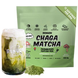 Renude Chaga Matcha - Chaga Mushroom Powder Matcha Superfood Drink Mix with A...
