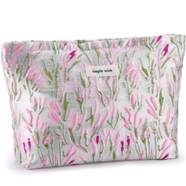 Makeup Bag for Women Flower Makeup Bag Zipper Cosmetic Pouch Large Capacity Makeup Bag with Zipper Makeup Pouch Organizer for Women Portable Travel Toiletry Bag (Green and Pink), Green and Pink