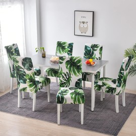 HZDHCLH Chair Covers Slipcovers 4/6 PCs Stretch Removable Washable Short Dining Chair Protector Cover Seat for Hotel,Dining Room,Ceremony (Green leaf,6 PCS)