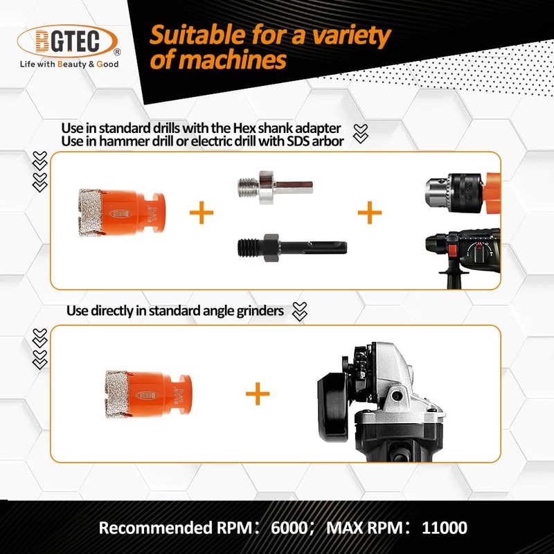 BGTEC Diamond Core Drill Bits-11PCS 5/8-11 Thread Tile Hole Saw