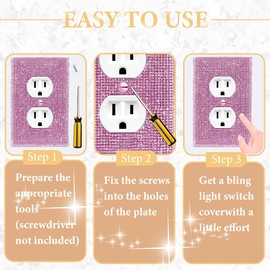 1 Pcs Pink Outlets Covers Rhinestone Light Switch Cover Bling Light Switch Cover Plate Bling Outlet Covers Pink Glitter Outlet Covers Sparkly Light Switch Cover