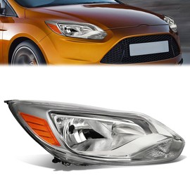 Factory Style Passenger/Right Side Headlight Assembly Compatible with 12-14 Ford Focus - Chrome Housing Amber Corner