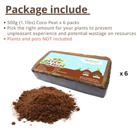 LaLaGreen Indoor Planting Soil (6 Pack, 500g) Organic Shredded Coconut Husk Fiber Brick Orchid Peat Moss for Plants, Fertilizer for Outdoor Plant Seed Starter Soils Coco Coir for Herb Flower Gardening
