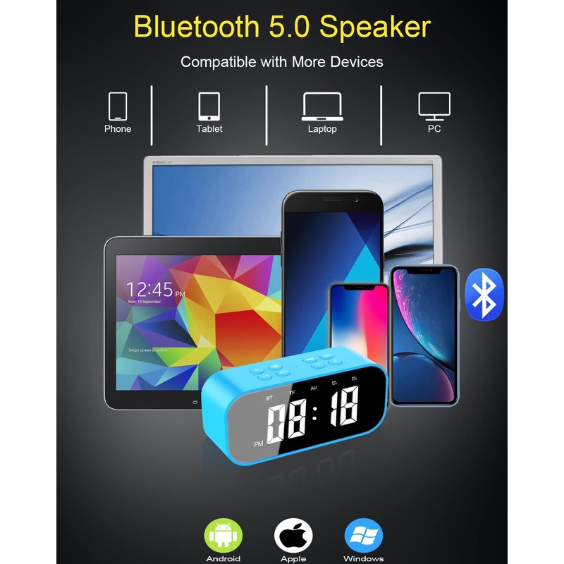 AFK Digital Alarm Clock with Bluetooth Speaker,Desk Clock for Bedrooms,Small