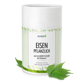 Sanuvit Vegetable Iron from Curry Leaf Extract, 90 Capsules, Pure Product Direct from Manufacturer (Hypoallergenic Manufactory)