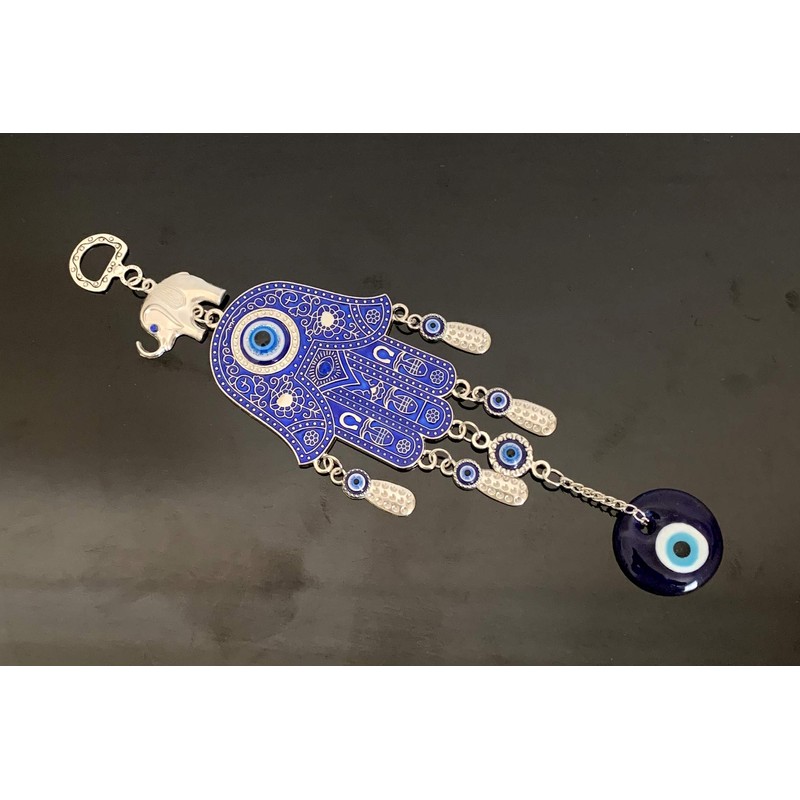 Blue Evil Eye with Hamsa Hand Protection Hanging Ornament (with