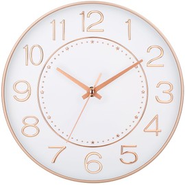 HZDHCLH Wall Clock, Quiet, Continuous Second Hand, Simple, Small, Diameter 9.8 inches (25 cm), Indoor Wall Clock, Easy to Read 3D Numbers for Bedroom, Home, School, Office (Rose Gold)