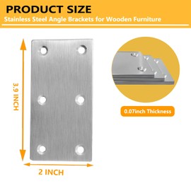 40Pcs Stainless Steel Flat Bracket Mending Plate, 4"x2" Bracket Joining Plate, Heavy Duty Metal Repair Fixing Joining, Flat Brace Right Angle for Wood Furniture Cabinet Shelves