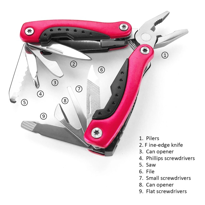 Humbee, 8 Function Multi-tool Red, Multi Function Pliers, Stainless steel