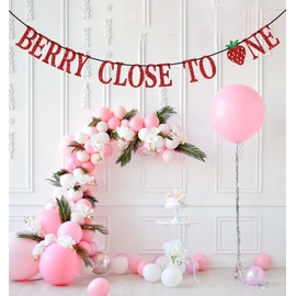 Berry Close to One Banner, Strawberry Theme Baby 1st Birthday Party Decoration, Berry Sweet One Decoration, Strawberry Theme Baby Shower Decoration, Red Glitter