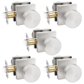 Probrico Door Knobs Brushed Nickel Interior Handles for Closet and Hallway Doors, Keyless Door Knobs No Lock, Interior Doorknobs on Square Rose, 5 Pack