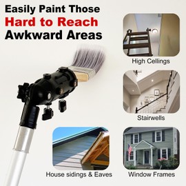 Multi Angle Paint Brush Extender V2, Long Handle Paint Brush, Extension Pole Attachments for Paint Roller, Paint Edger Tool for High Ceilings, Corner Painting Tool for Paint Extension Pole (Black)