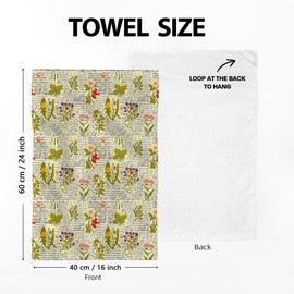 Vintage Sage Green Herbs Kitchen Towels Set of 2 Wildflower Floral Tea Hand Towels for Kitchen, Absorbent Dish Cloths Spring Summer Home Decor, 16"x24"