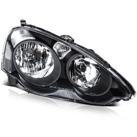 OCPTY Headlight Assembly Pair Replacement For 2002-2004 for Acura RSX Clear Lens Black Housing Clear Reflector