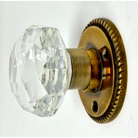 Rousso USA Crystal Door Knob with Faceted Diamond Shape Center, Antique Brass Base, 2"" Diameter, Clear, 0550L-PB-BP-r