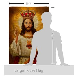 Breeze Decor Sacred Heart Jesus with Crown Burlap House Flag-Eagle Set Religious Faith Hope Grace Peace Dove Christian Religion Easter Banner Small Garden Yard Gift Double-Sided, Made in USA