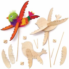 Baker Ross FC689 Bird Wooden Windmill Kits - Pack of 3, Wood Craft Kits for Kids, Kids Painting Crafts, Garden Crafts