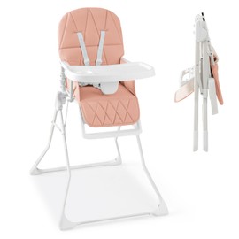 HONEY JOY High Chair, Foldable Baby Feeding Chair, Adjustable Tray & Footrest, Removable Easy-to-Clean PU Seat Cushion, 5-Point Harness, Cup Holder, Highchairs for Babies and Toddlers (Pink)