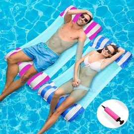 Helvetiq 2Pcs 130CM Swimming Pool Float Hammock, 4-in-1 Saddle/Lounge Chair/Hammock/Drifter Inflatable Float Bed Raft Recliner Beach Hot Tub Mat (Blue & Pink)