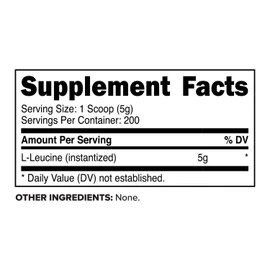 Primaforce L-Leucine Pure Powder 1 KG (2.2lbs) - Non-GMO, Gluten Free, 200 Servings