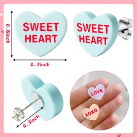 Xqumoi 30Pcs Valentine’s Day Conversation Heart Candy Stud Earrings Hug Me Be Mine Resin Heart Pendant Stud Earrings with Hypoallergenic Stainless Steel Jewelry Valentine Gift for Women