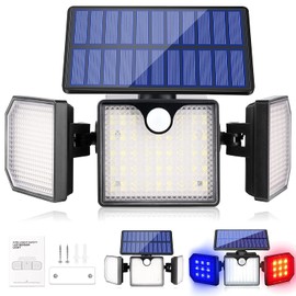 UCGG Solar Wall Lights Outdoor, 260Lm 6500K Strobe Lights, IP65 Waterproof Flood Light, 3 Adjustable Head 270° Wide Angle Lighting with Motion Sensor