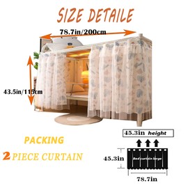 Navhao 2 Panels,Bottom Bunk Bed Curtains Cloth Breathable Bed Canopy Students Curtain Shading Nets for Single Bed