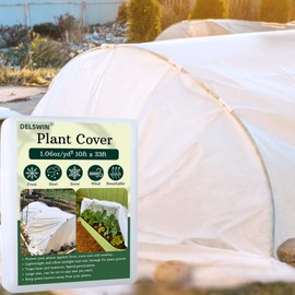 DELSWIN Plant Covers Freeze Protection - 10Ft x 33Ft 1.06 oz/yd² Thicker Frost Cloths for Outdoor Plants Vegetables, Frost Blankets Plant Cover for Winter Frost Protection, Garden Row Covers