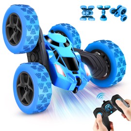 Remote Control Car for Kids Ages 6+, RC Cars Stunt Car Toy 4WD 2.4Ghz Double Sided 360° Rotating, RC Cars with Headlights, Drift RC Race Car Birthday Christmas for Boys 6 7 8 9 10 11 12 (Blue)