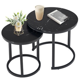 Hoctieon Nesting Coffee Tables, Round Nesting Tables Set of 2, End Tables, Stacking Nesting Tables for Living Room, Circle Coffee Tables, Side Tables Wooden Table Top, Black