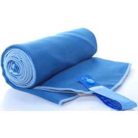 Super Towel for Sports, Travel & Adventures — Lightweight, Compact, Absorbent, Fast-Dry, Soft Microfiber Suede — For the beach, pool, gym, yoga, outdoors & jetsetting. Blue+Light Blue, XL (60x32")