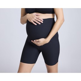 Motherhood Maternity Women's Over The Belly Ribbed Biker Pregancy Workout Shorts, Black