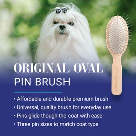 Chris Christensen 35 mm Oval Pin Dog Brush, Original Series, Groom Like a Professional, Stainless Steel Pins, Lightweight Beech Wood Body, Ground and Polished Tips