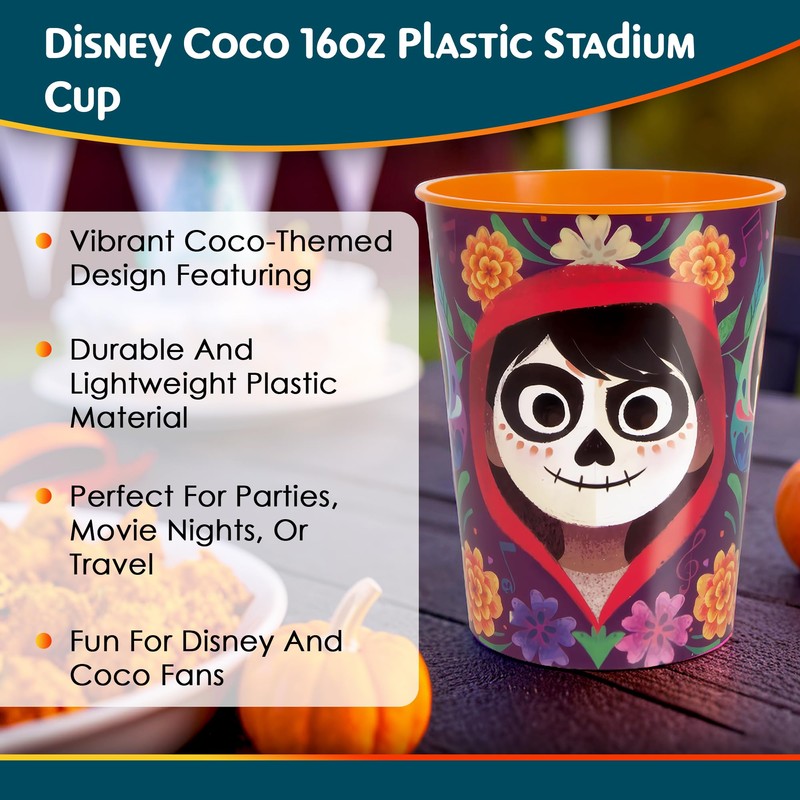 Multicolor Plastic Disney Coco Stadium Cup (16oz) 1 Count -