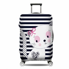 IBILIU Travel Luggage Cover Protector Cat Girl Striped Funny Animal Suitcase Cover Protectors Washable Luggage Suitcase Cover for 25-28 Inch L