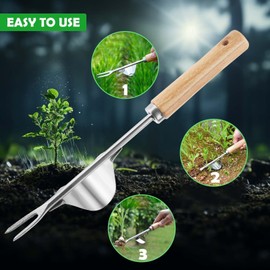 Manual Weeder Stainless Steel, Weeder Garden Hand Weeder Hand Weeder Hand Weeder Root Weeder with Wooden Handle, Manual Weeder for Digging, Weeding, Loosening, Gift for Gardeners