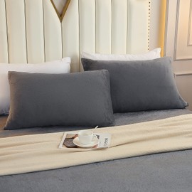 King Pillow Cases 2 - Fuzzy Pillow Case Covers Zip, Plush Velvet Flannel Pillow Shams, Ultra-Soft Comfort and Breathable, Dark Grey (20x36 Inch)