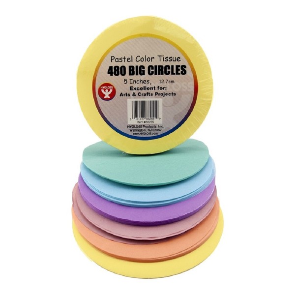 Hygloss Products Tissue Paper Circles - Great for Arts & Crafts, DIY Projects, Classroom Activities and More - Pre-Cut, 5 Inches - 80 Each of 6 Assorted Pastel Colors - 480 Pieces (HYG88255)