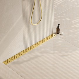Neodrain 36-in Brushed Brass Rectangular Linear Shower Drain with Brick Pattern Grate, 304 Stainless Steel Bathroom Floor Drain, Gold Linear Drain with Hair Strainer,CUPC Certified