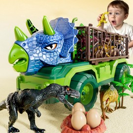 BLmukce Dinosaur Toys for Kids 3-5, Dinosaur Transport Truck Car Set with 8 Dinosaur Figures & Play Mat, Gift for 2 3 4 5 6 7 Year Old Toddler Boys